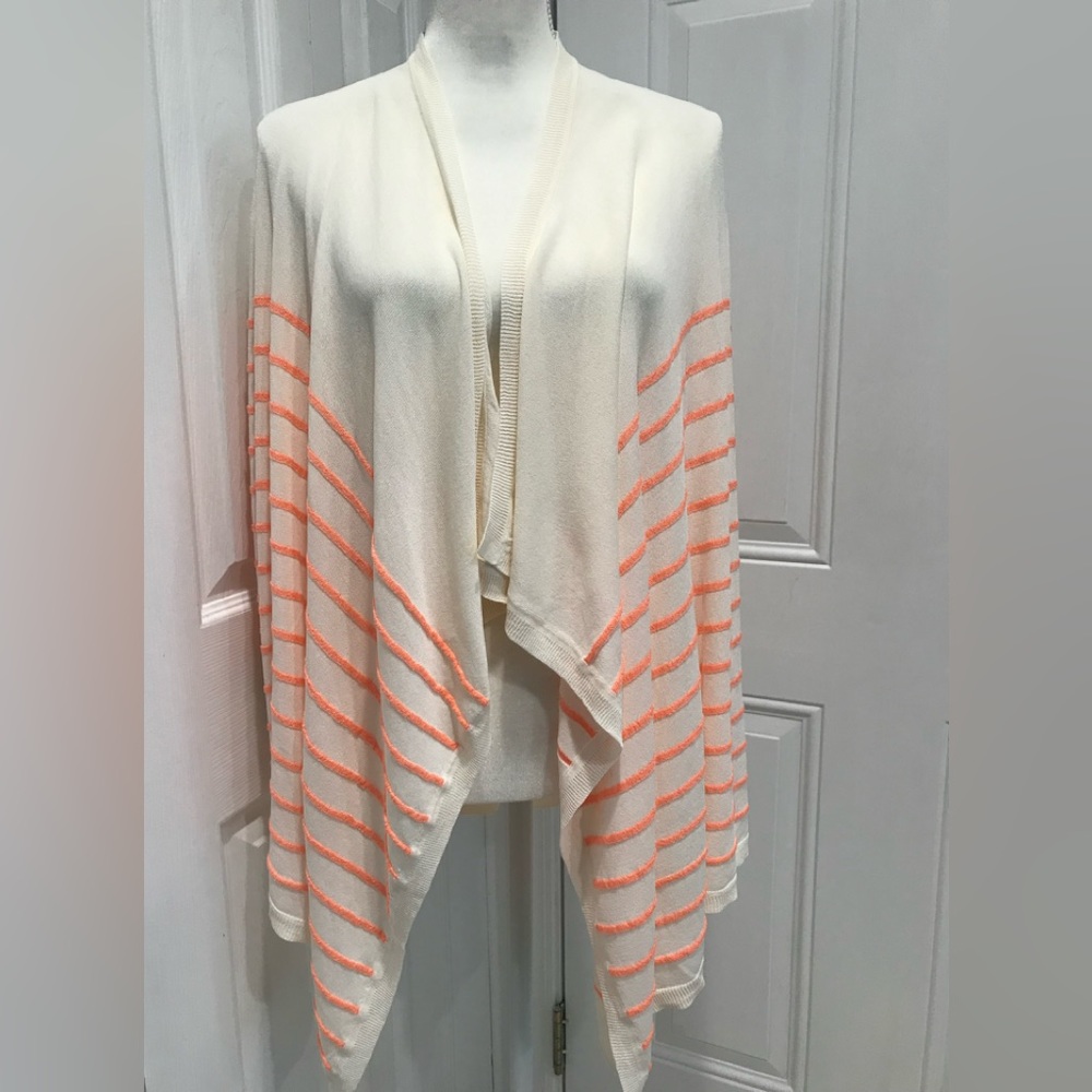 🍏🍏 NWOT Ann Taylor Off White/Orange Open Front Elongated Cardigan, Size S